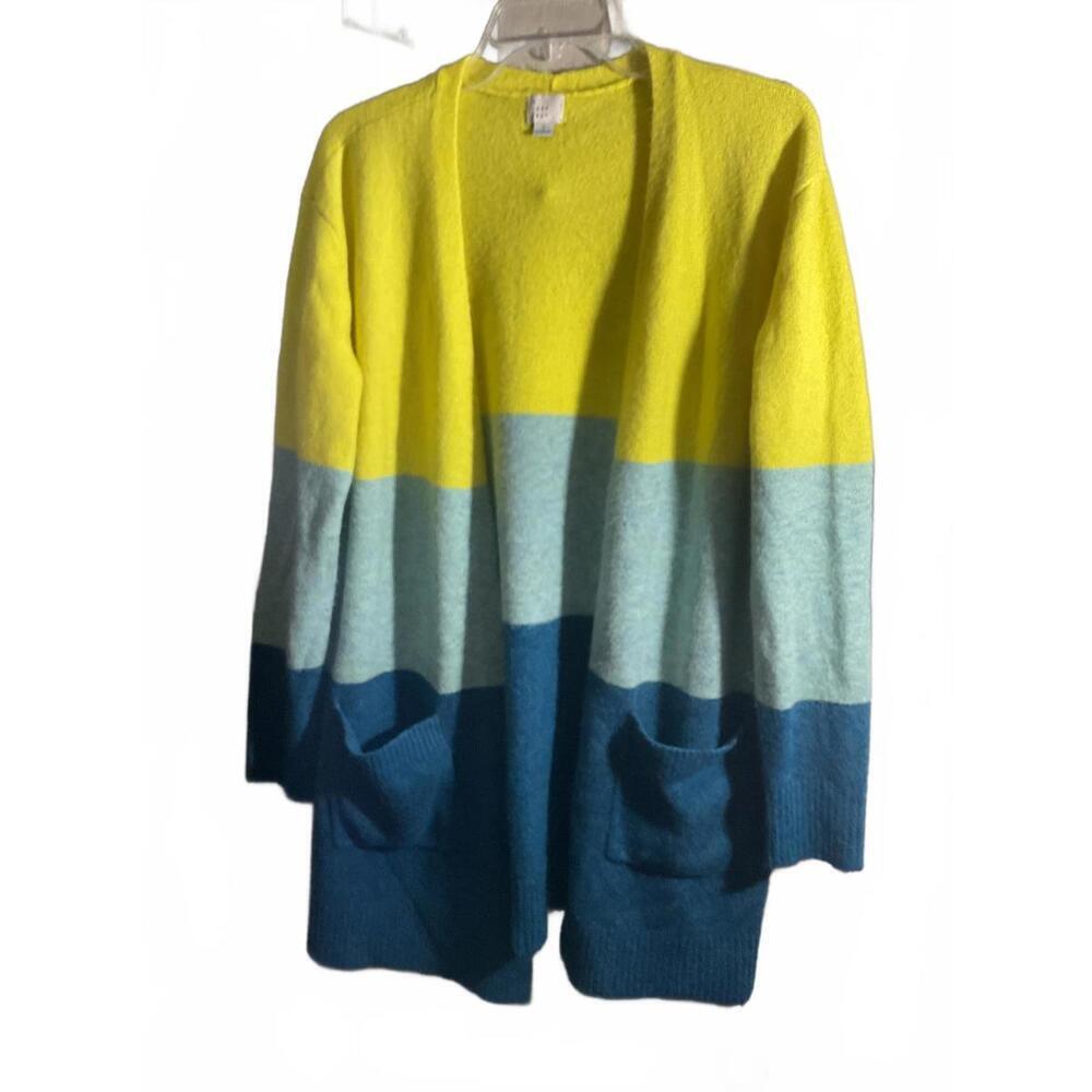 Vibrant Colorblock Cardigan - Yellow & Blue, Aqua Large